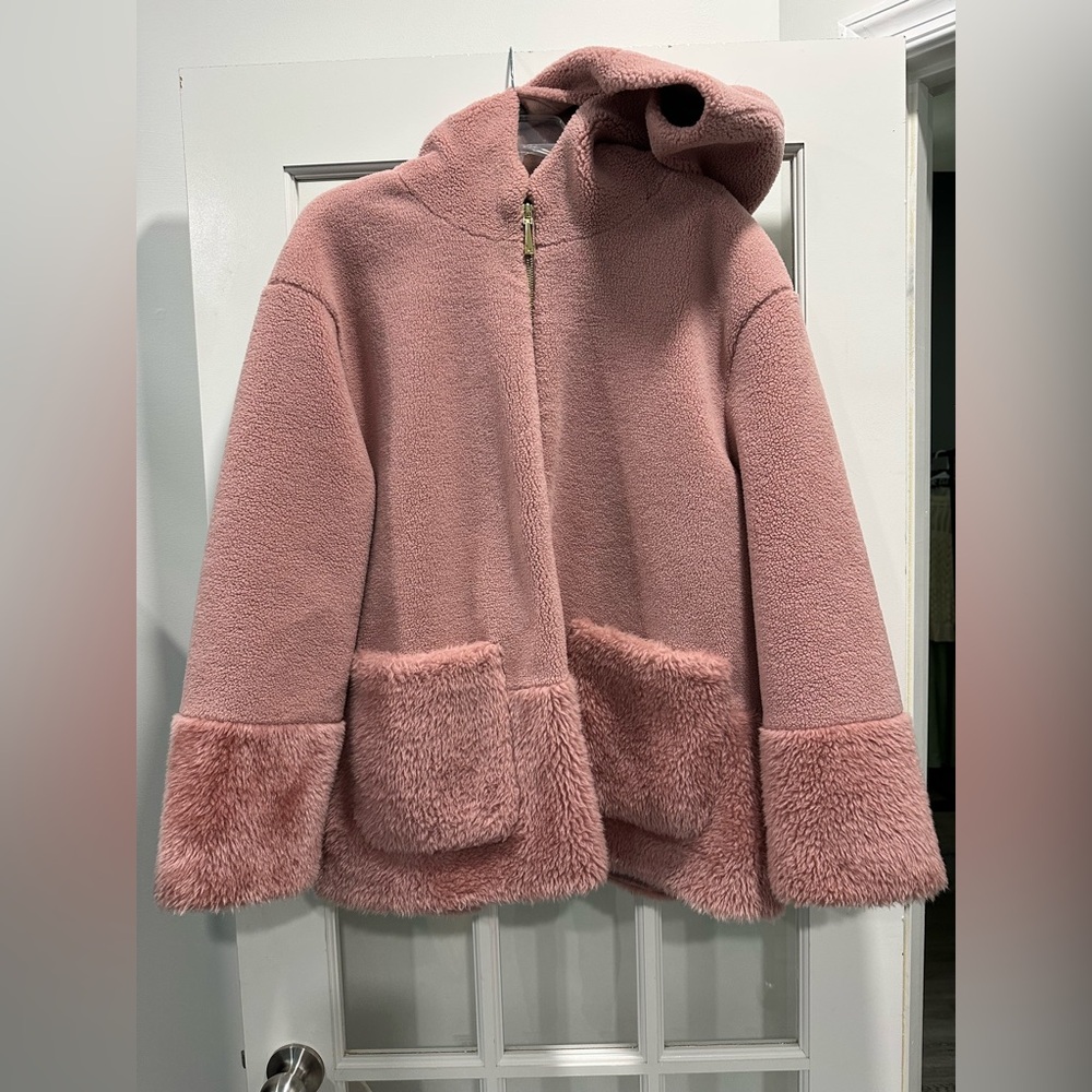 Koolaburra by Ugh Hooded Coat in Pink with Faux Fur Trim - Size XL
